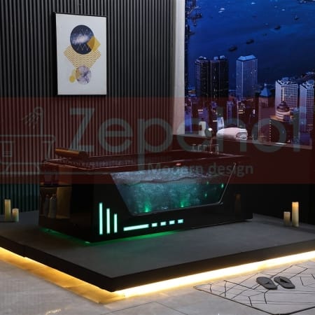 Czarna wanna z hydromasażem BC-607 Schwarz prostokątna 174cmx88cmx61cm Wodospad LED x 2+Ambiente z podgrzewaczem+pilot