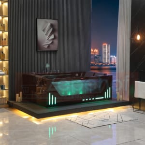 Czarna wanna z hydromasażem EB-7066 B prostokątna 180cmx120cmx59cm Wodospad LED x 2+Ambiente z podgrzewaczem+pilot
