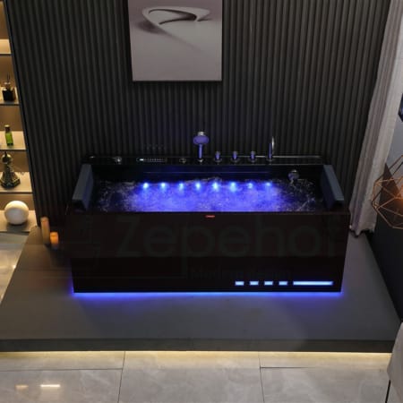 Czarna wanna z hydromasażem EB-D710 prostokątna 170cmx80cmx60cm z podgrzewaczem+pilot