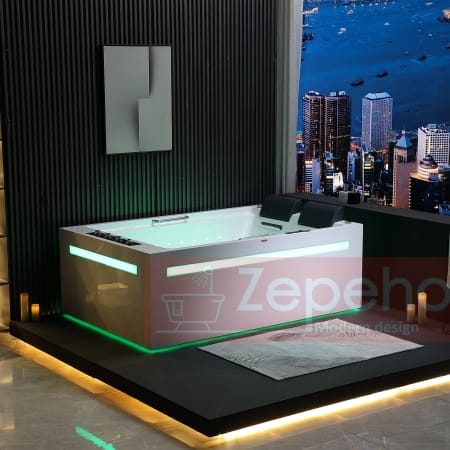 Wanna z hydromasażem EB-D873 LEWA prostokątna 185cmx120cmx65cm 2 DYSZE OBROTOWE, MASAŻ KARKU, WODOSPADY, PILOT
