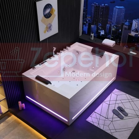 Wanna z hydromasażem EB-D874 prostokątna 184cmx120cmx68cm 2 osobowa chromoterapia z podgrzewaczem